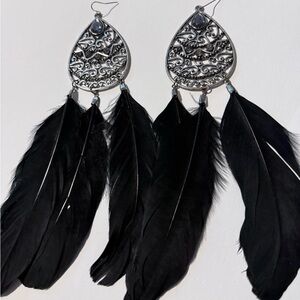 Large Vintage Black Feather Earrings